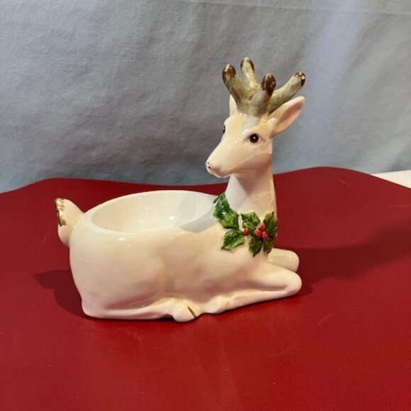 Vintage 1984 Fitz & Floyd Ceramic Reindeer‎ Votive Candleholder 4.5" - Picture 1 of 6